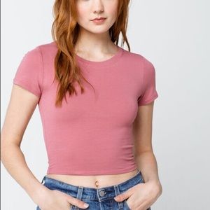 Crew Neck Womens Pink Crop Tee 🍉